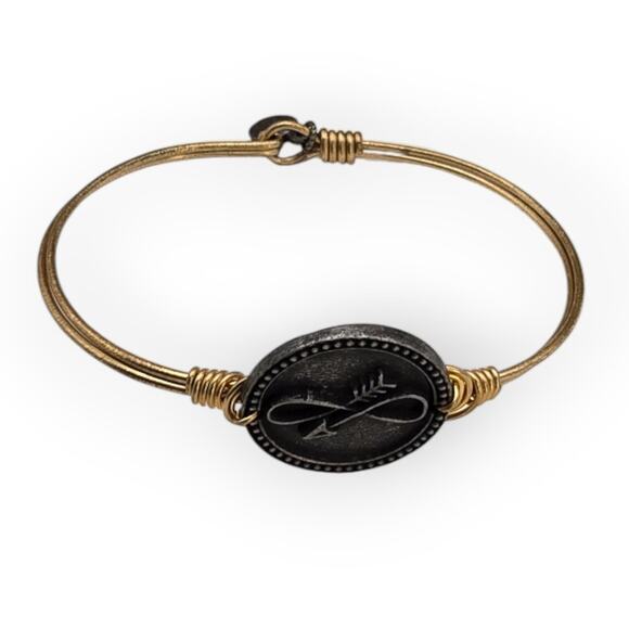 Infinity Arrow Medallion Bangle Bracelet – Gold Wire Adjustable Artisan L+D - Picture 2 of 9
